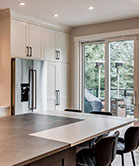 two colours of porcelain countertop in the island